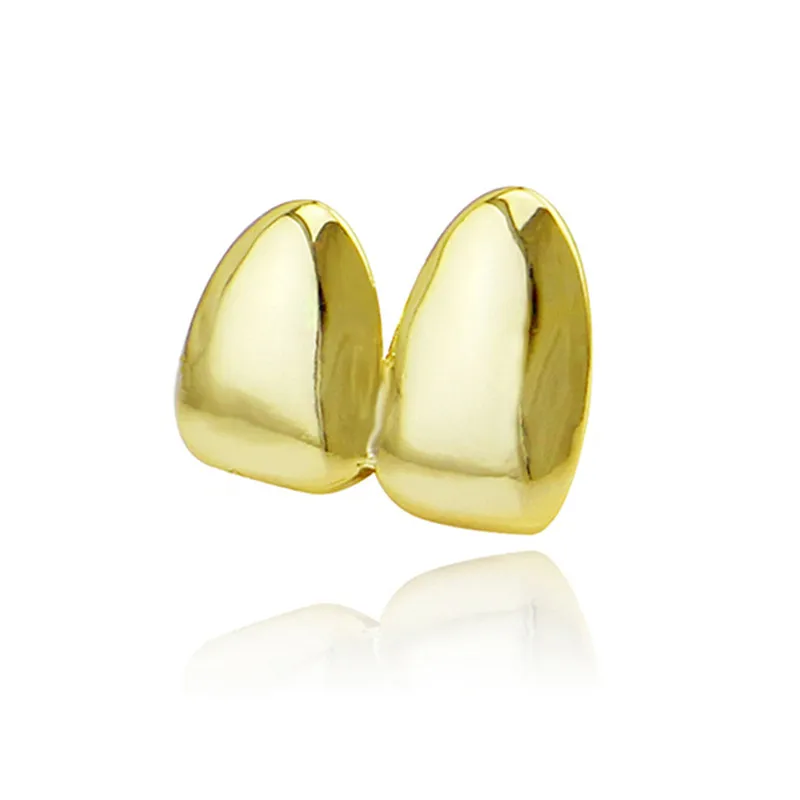 

Fashion Gold Teeth Grillz Tops Double Teeth Caps Hip Hop Tooth Grills Dental Halloween Cosplay Teeth Grill Party Jewelry