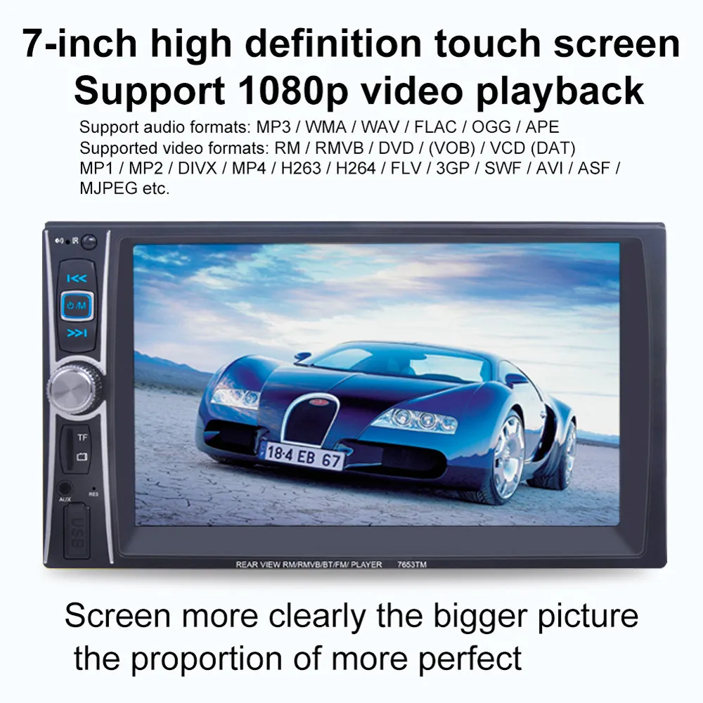 

2019 New Multifunction6.6 Double 2 Din Touchscreen In dash Car Stereo Radio Mp3 Player FM Aux + Camera For Most Car Devices