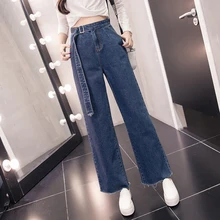 Джинсы с поясом для женщин летние модные свободные джинсовые капри мягкие брюки женские джинсы с высокой талией женские большие размеры S-5XL