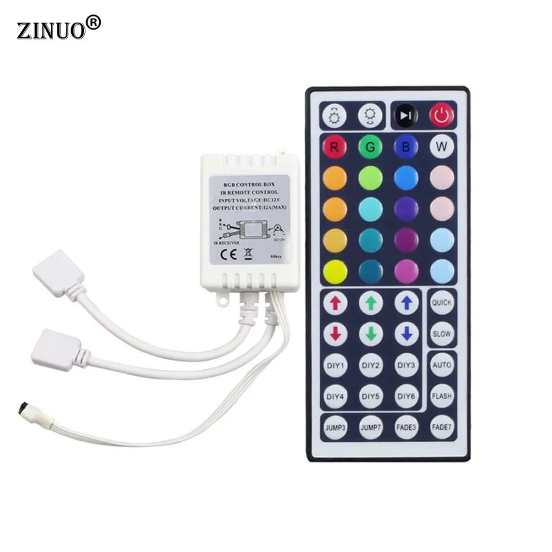 

ZINUO 44Key RGB Remote Controller With 2pcs 4PIN Female RGB Splitter Cable For Flexible LED Strip 3528 5050 RGB LED Tape Light b