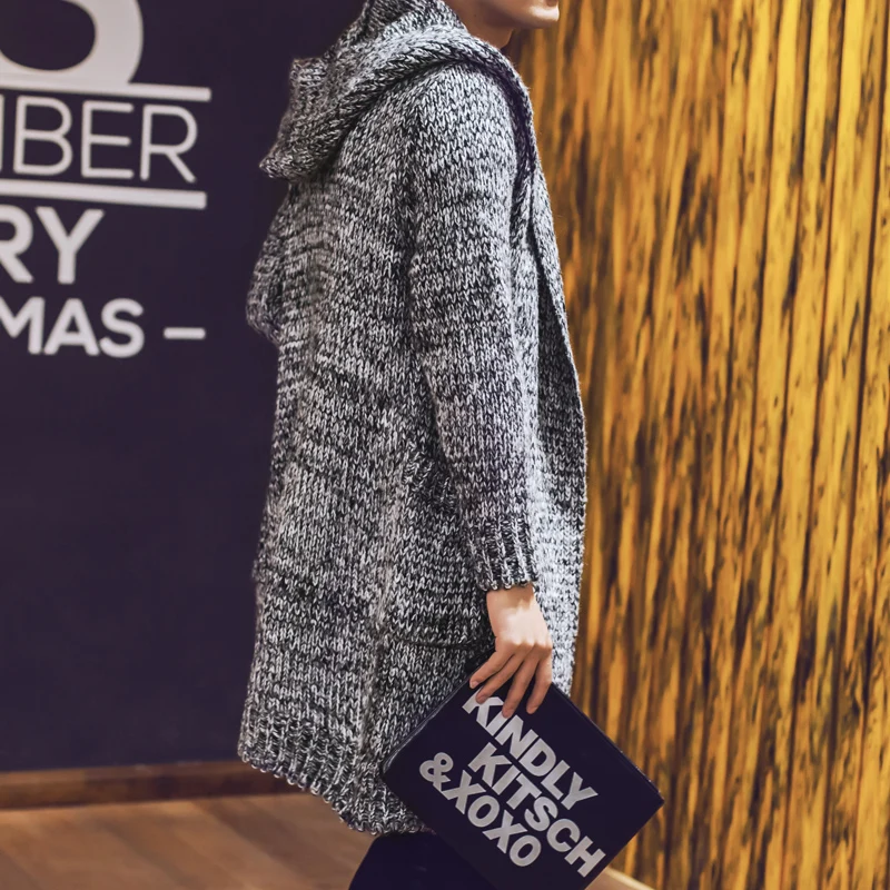 Men's Cardigan Hooded Sweaters New Fashion Male Long Sweaters Men Solid Cardigan Sweaters Size 2XL