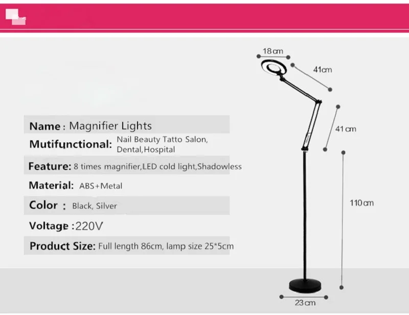8X лупа светодиодный светильник с напольной подставкой и Регулируемый поворотный кран для маникюра, татуировки, стоматологический салон красоты спа