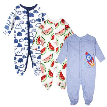 

3 Pcs Baby Romper Long Sleeves Baby Pajamas Cartoon Printed Newborn Baby Girls Boys Clothes 100% Cotton Baby Romper