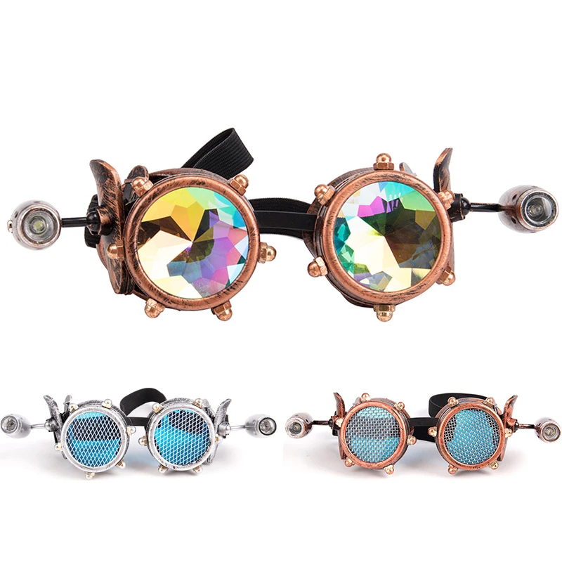 

FLORATA Vintage Airplane Goggles Retro Welding Steampunk Glasses With Two Small Engine Design Lamps Halloween Cosplay Props