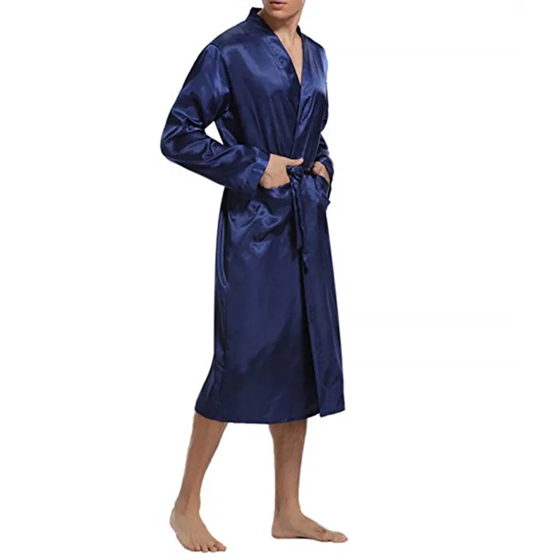 INCERUN мужской халат шелковый атлас с длинным рукавом Осень длинный халат легкая Пижама с поясом халат кимоно Hombre