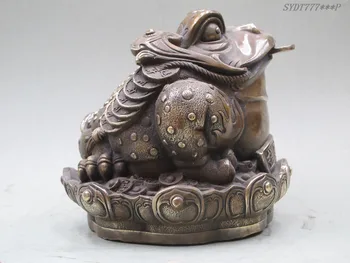 

002705 Fengshui Lucky China Bronze Jin Chan Toad On Round lotus platform Statue