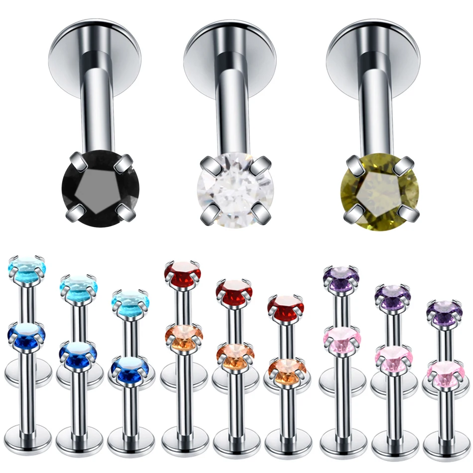 

3PCS Steel Crystal Labret Stud Lip Monore Piercing Tragus Barbell Earrings Gem Ear Stud Helix Orelha Cartilage Piercing Jewelry