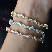 JaneKelly Мода AAA кубический цирконий браслет с багетками браслет медная основа с золотым цветом, широкий браслет