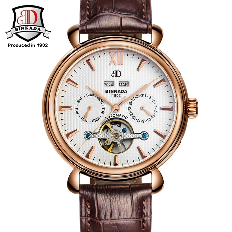 

Mechanical Watch Chronograph Automatic Waterproof Horloges Mannen Saat Erkekler Erkek Kol Saati Leather Montre Homme Masculino