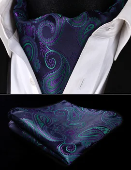 

Party Classic Pocket Square Wedding RF427GS Navy Blue Green Paisley Men Silk Cravat Ascot Tie Handkerchief Set