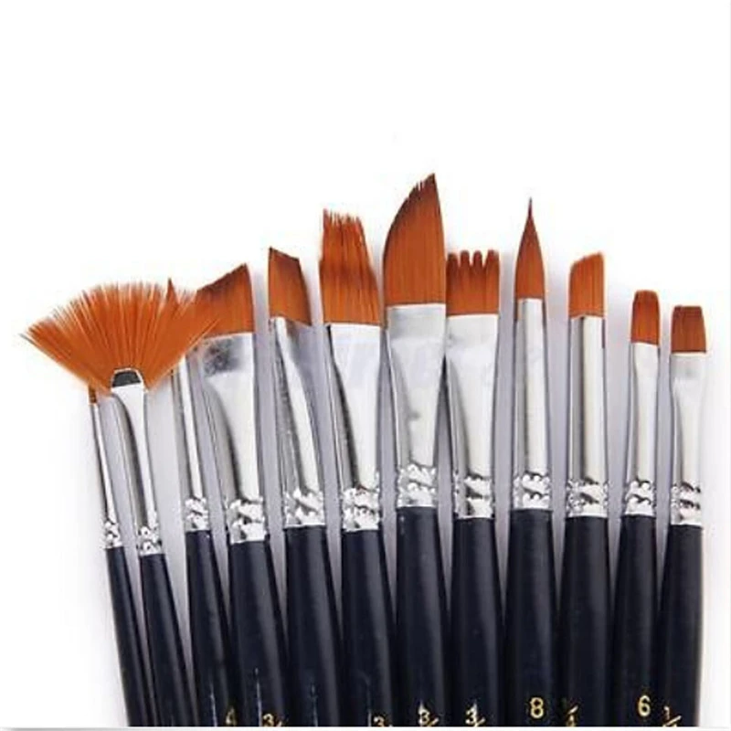 GUJHUI New 12pcs Paint Brushes Set Acrylic Painting Model Tool High