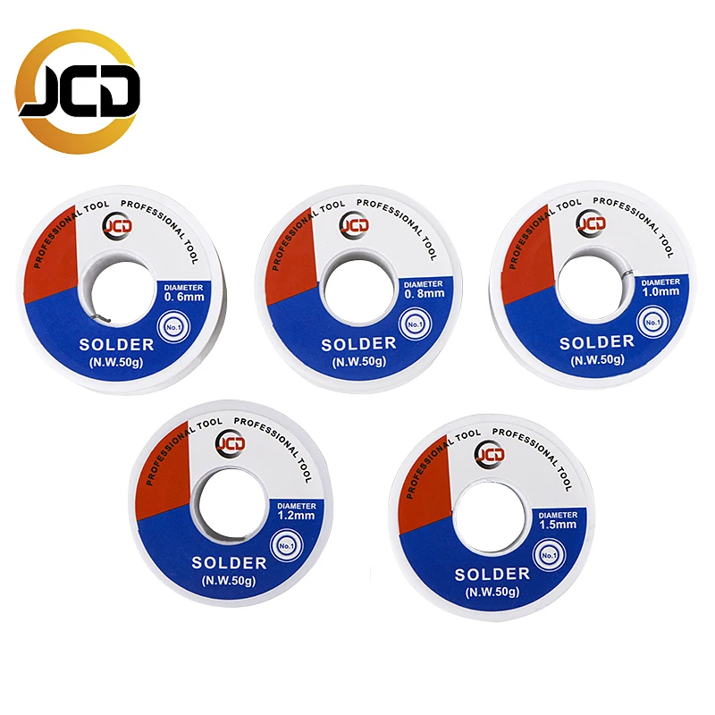 JCD soldering wire 50g 0.6/0.8/1.0/1.2/1.5 MM 60/40 FLUX 2.0% 45FT Tin Lead Tin Wire Melt Rosin Core Solder Soldering Wire Roll JCD soldering wire 50g 0.6/0.8/1.0/1.2/1.5 MM 60/40 FLUX 2.0% 45FT Tin Lead Tin Wire Melt Rosin Core Solder Soldering Wire Roll