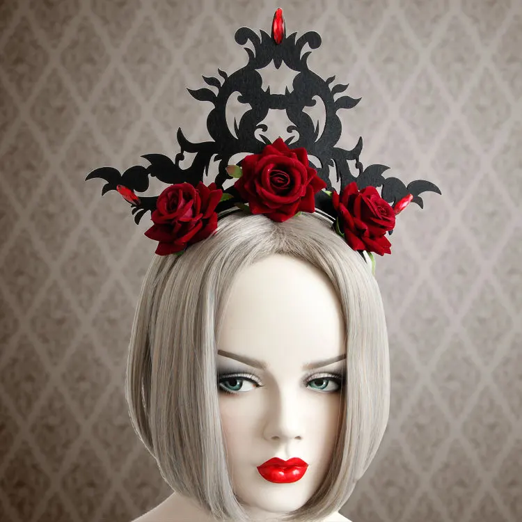 Heeda Готическая королевская красная роза Гипербола Корона повязка для волос винтажный персональный Хэллоуин Рождественский костюм вечерние аксессуары для волос