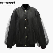 GETSRING Для женщин куртка дрель Однобортный зимнее пальто Для женщин топы с полосатой сеточкой с длинным рукавом куртки женские универсальные зимнее пальто