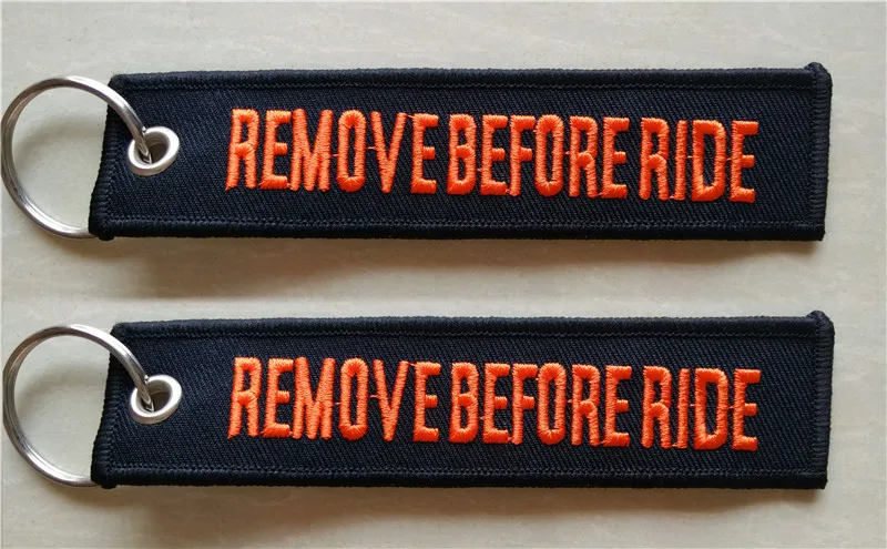 Les couillons comptez-vous ! Remove-Before-Ride-Moto-Motocycle-Fabric-Embroidery-Keychain-Key-Tag