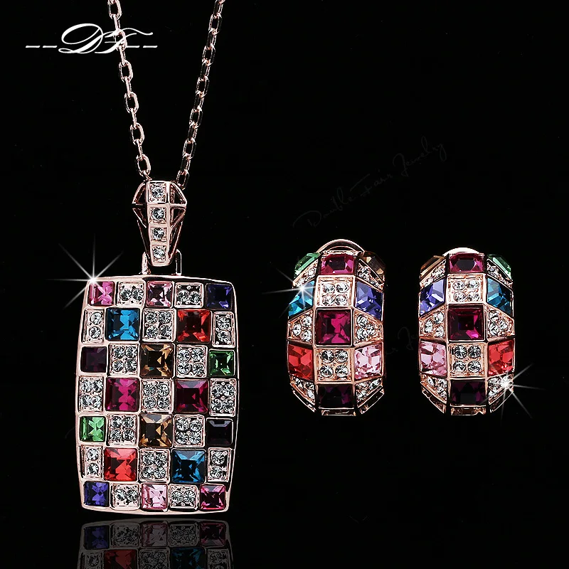 

DFS035 Luxury Queen Series Rose Gold Color Rhinestone Necklace & Pendant Stud Earrings Party Jewelry Sets Wholesale