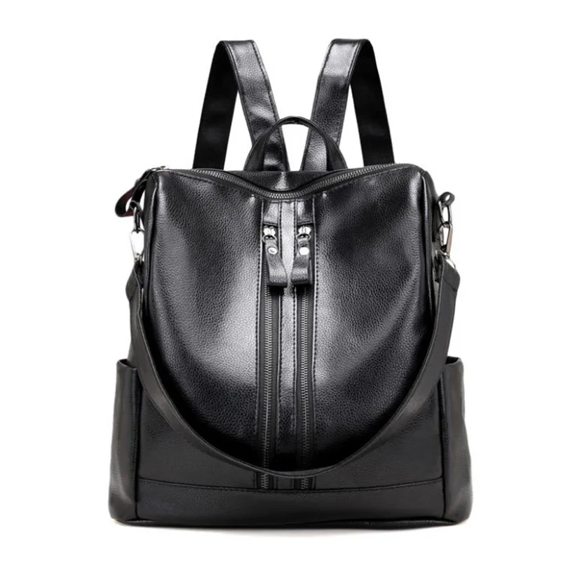 

Multifunction Women Backpack New Casual PU Leather Female feminine Backpack for Teenage Girl School Bag Solid Double Zipper Back