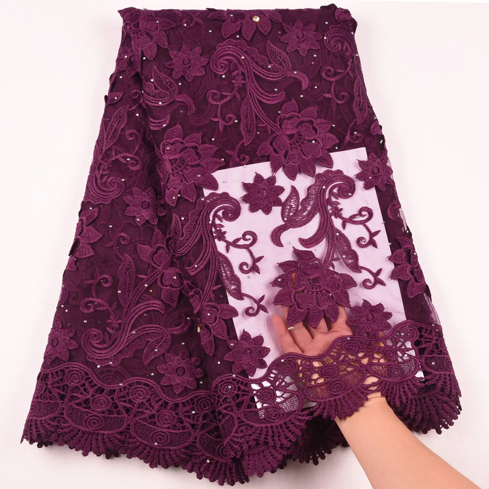 

African Lace Fabric 2019 High Quality Lace 3D Flower French Net Lace Fabric Stones Nigerian Lace Fabrics For Dress Y1626