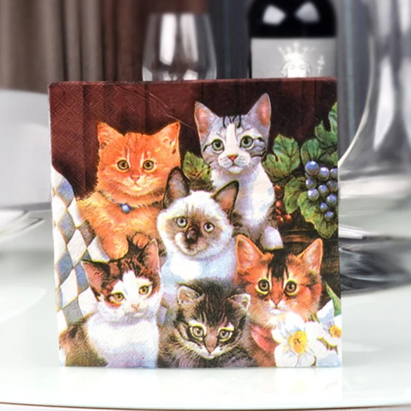 

20pcs 27 styles Table napkins paper tissue printed flower rose animals servilletas decoupage vintage wedding birthday party