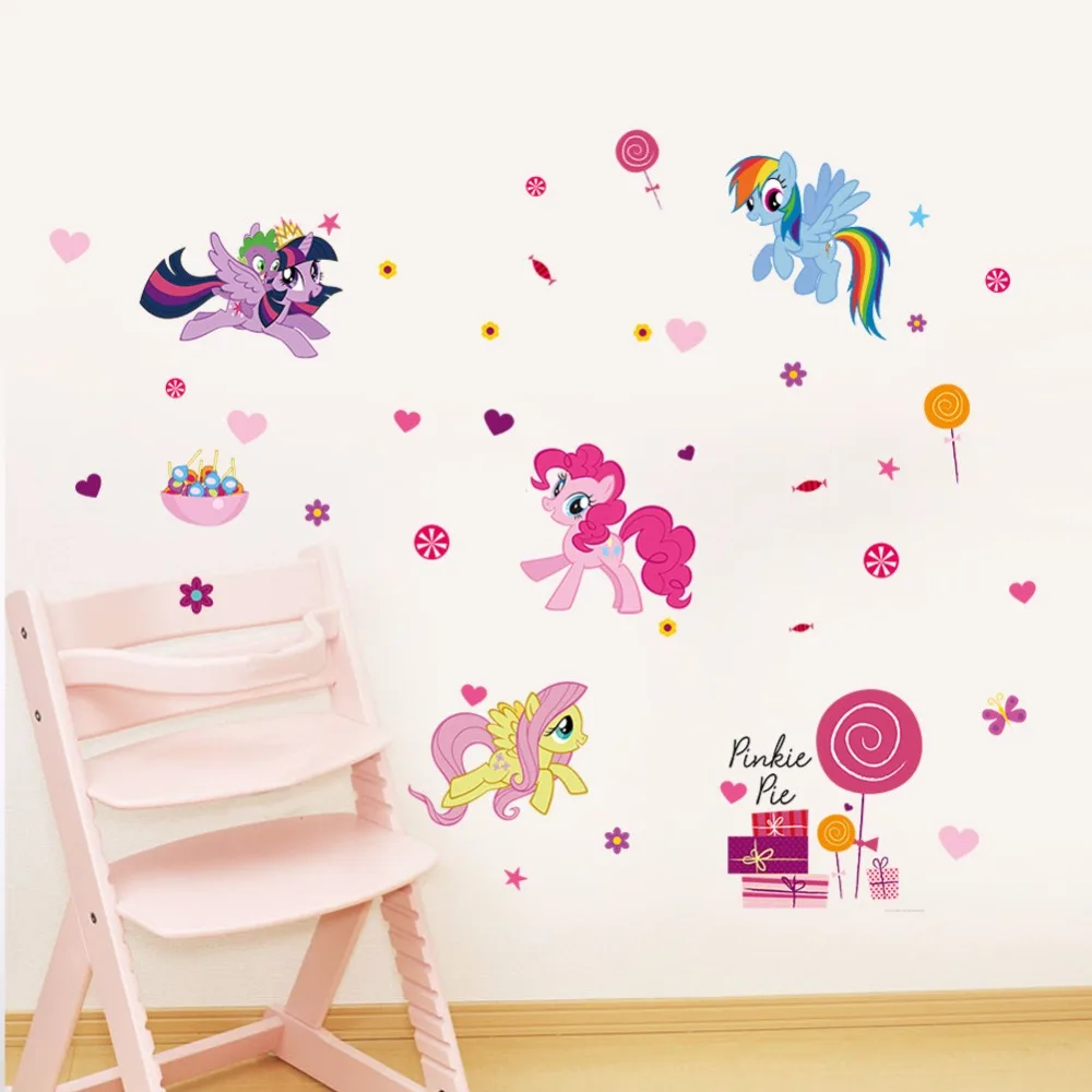 3D наклейки на стены прекрасный мультфильм маленький пони наклейки на стену для девочек Детские Декор комнаты Обои фреска подарок
