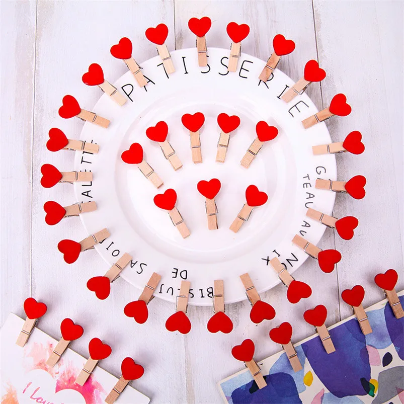 5 Pcs Clips Wall Decor DIY Creative Frame With Mini Colored Heart Clothespins R02 (3)