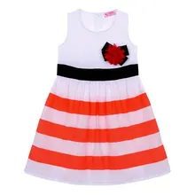Baby Girls Flower Stripes Sleeveless Summer Dress Toddler Kid One-piece High Waist Dresses Hot