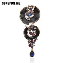 Diseño de marca mujeres turcas largo Flor de gota Vintage broche Pin Anique Color oro resina negro pintura joyería étnica esmalte Broches