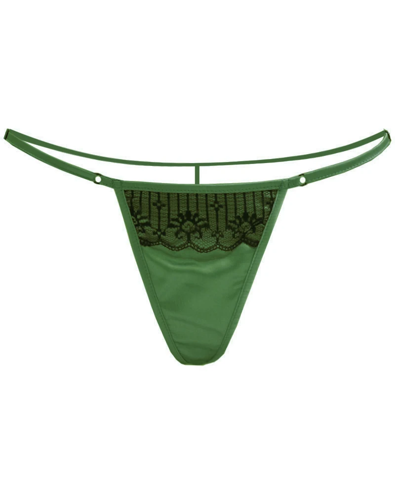 Moxeay, дамское нижнее белье с Т-образным вырезом и низкой талией, атласные стринги, женское сексуальное белье, трусики, шелковые кружевные стринги, трусики - Цвет: Green