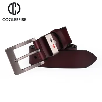 

COOLERFIRE Vintage style pin buckle cow genuine leather belts for men 130cm high quality mens belt cinturones hombre HQ049