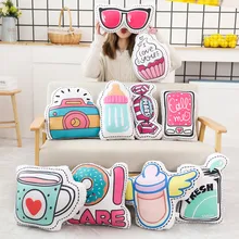 Мода Печать плюшевая подушка еда напиток подушки мороженое кремовые очки бутылки молока конфеты кофе Кола пончик леди Декор