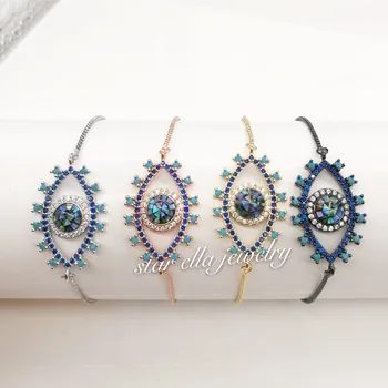 

10pcs/lot High Quality Brass Micro Pave CZ Turquesa Abalone Oval Turkey Evil Eye Link Chain Bracelets Pulseras Joyeria Jewelry