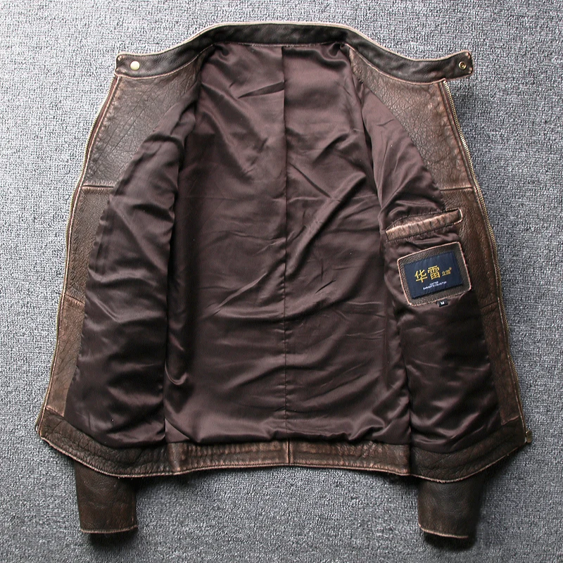 Large Size Men's Vintage Cow Leather Jackets Brand Design Genuine Leather Bomber Jacket Male Warm Motorcycle Biker Coat