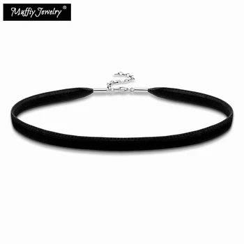 

Black Velvet Ribbon Chokers Necklace,Europe Style Nice European 2018 Fashion Gift Jewelry in 925 Sterling Silver For Women Girls