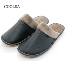 Coolsa Для Мужчин's Зимние хлопковые тапочки Водонепроницаемый Нескользящие домашние хлопковые кожаные шлепанцы твердые резиновые подошвы теплые Шлёпанцы для женщин для Для мужчин