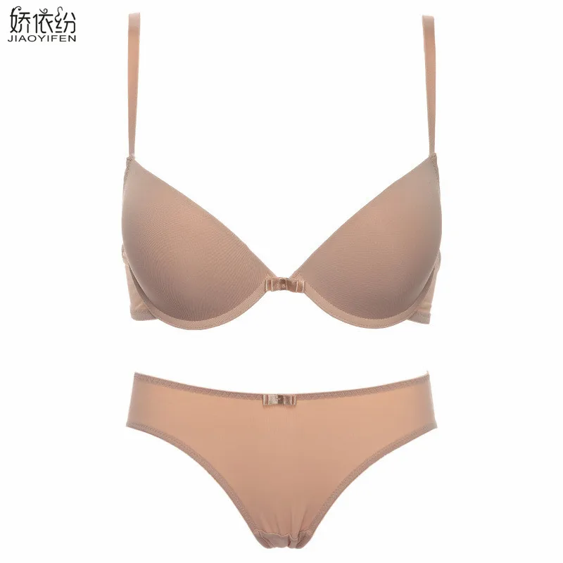 

JYF Europe new sexy seamless underwear set smooth deep V cups push up bra wire free sexy lingerie bra brief sets for women