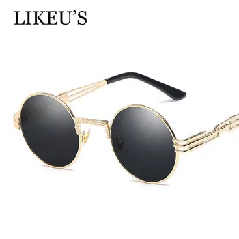 

LIKEU'S Gothic Steampunk Sunglasses Men Women Metal Wrap Eyeglasses Round Shades Brand Designer Sun glasses Mirror UV400