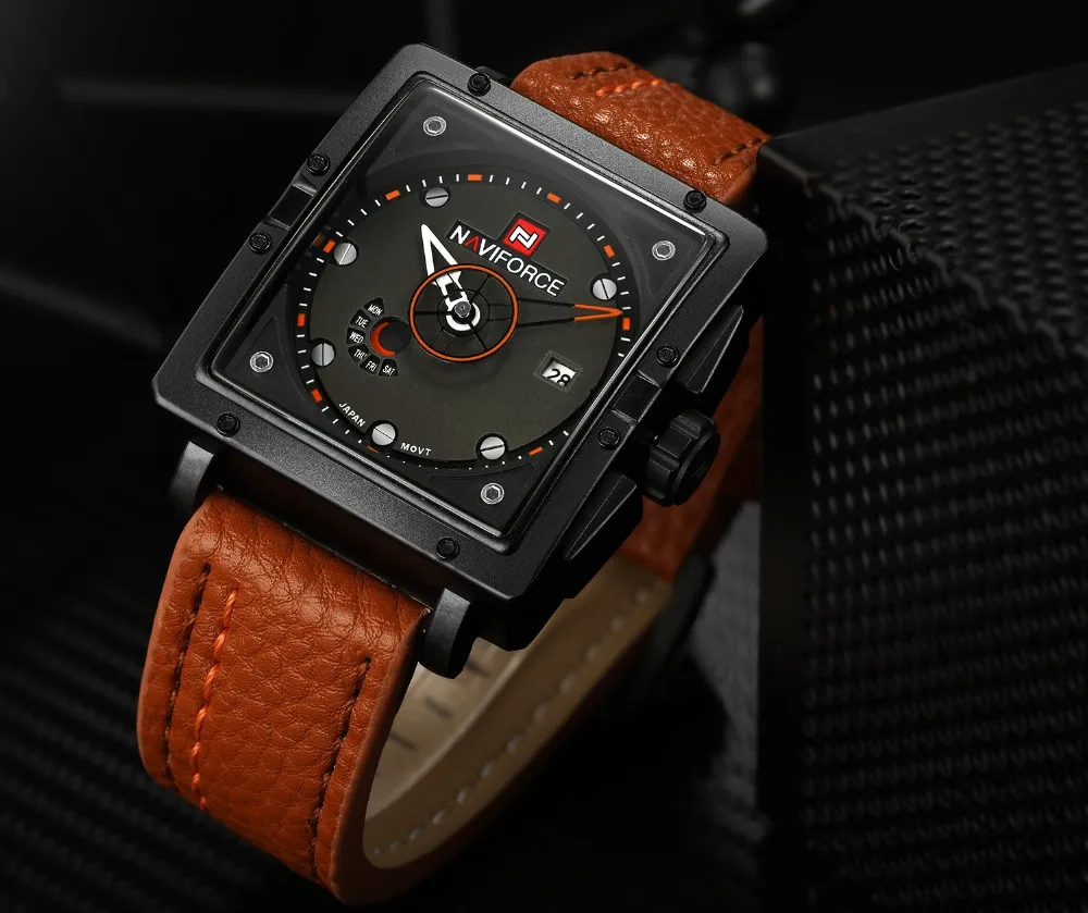 NAVIFORCE мужские часы лучший бренд класса люкс кварцевые часы кожа квадратные часы человек армейские военные виды спорта часы relogio masculino