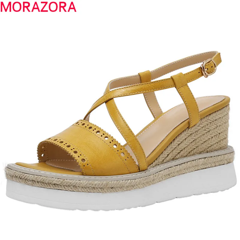 

MORAZORA 2019 new arrival wedges platform shoes women sandals genuine leather shoes buckle summer party wedding shoes woman