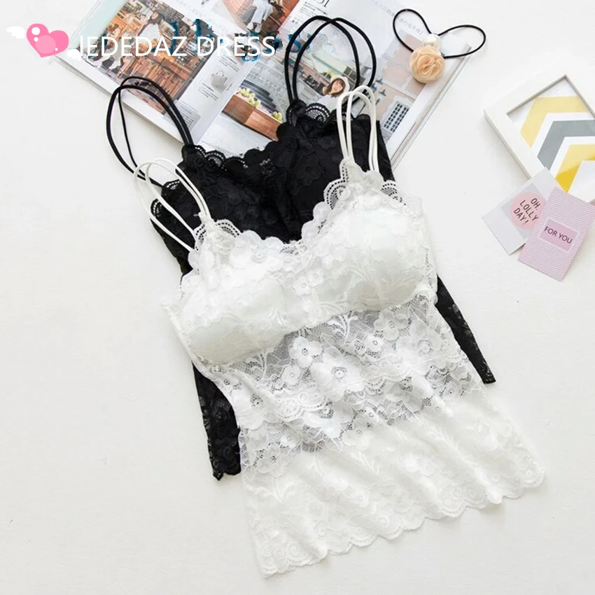 

LEDEDAZ Women's Summer Lace Tank Top Black White Sexy Long Ladies Lace Chest Wrap Bralette Bustier Sleeveless Top Feminino 2019