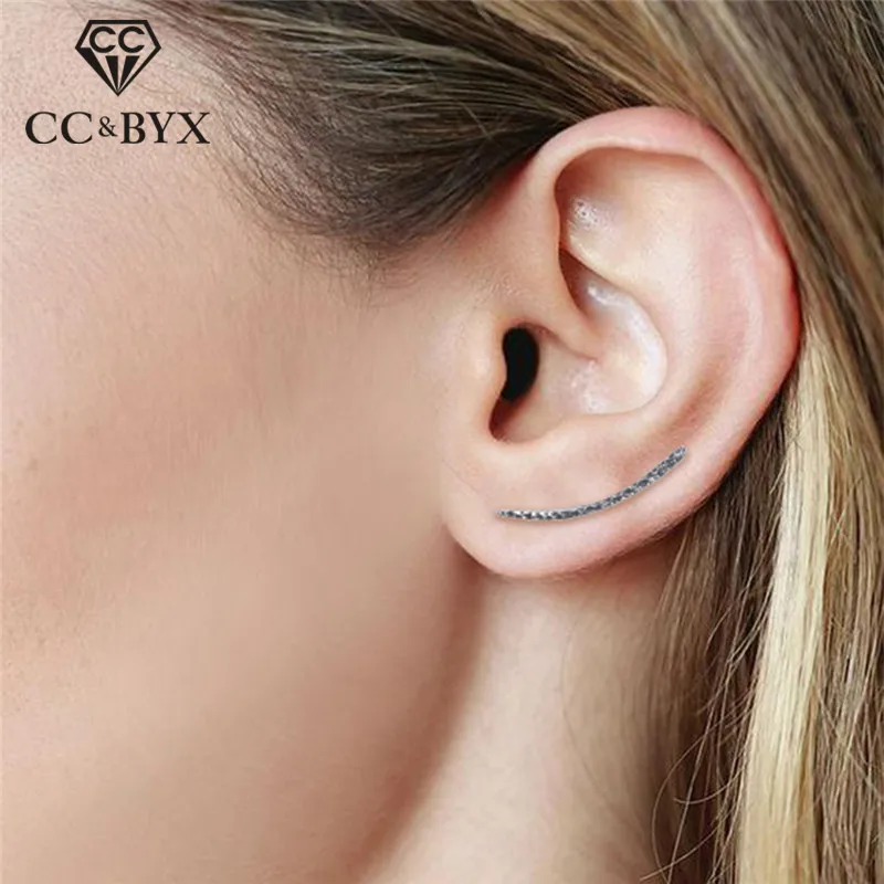 

CC Pure 925 Silver Stud Earrings For Women Office Simple Design Pierced Earring Fashion Jewelry Best Gifts Accessories CCE531