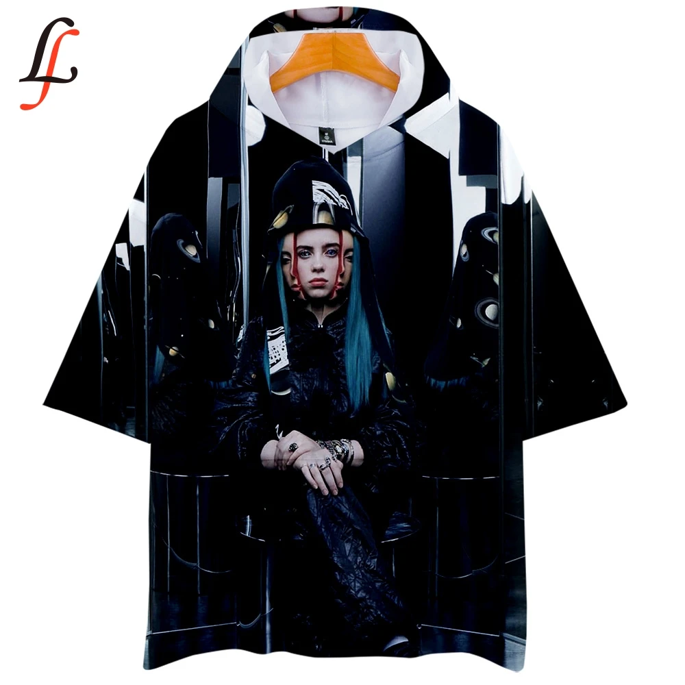 Женская/мужская футболка с капюшоном Billie Eilish Повседневная Уличная коротким