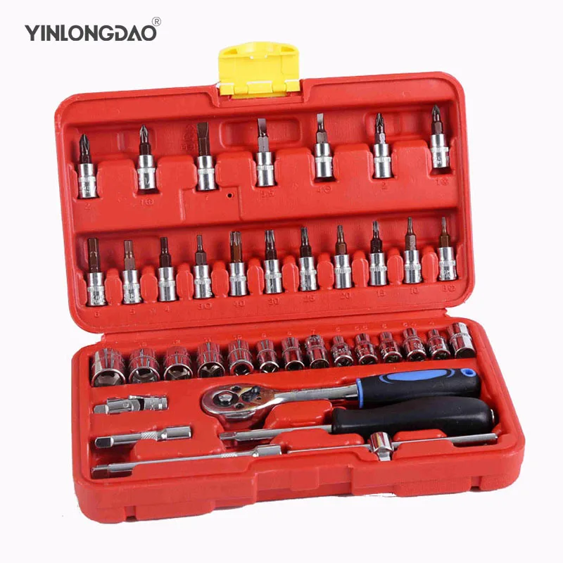 

YINLONGDAO 38pcs 1/4-Inch Socket Set Car Repair Tool Ratchet Set Torque Wrench Combination Bit a set of keys Chrome Vanadium