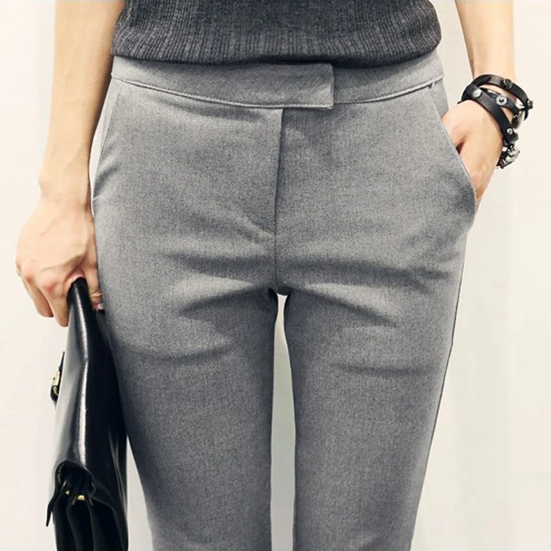 

Women Spring Casual Pants Female Western-Style Solid Color Trousers High Waist Work OL Skinny 9 Capris Pant Suit Pants S-XXXL