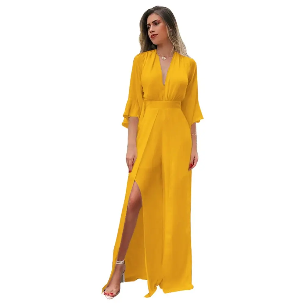 

White Long Jumpsuit Casual Women Elegant V-neck Woman Trouser Skirt Summer Jumpsuit Beach Red Playsuit Romper Women Clothes