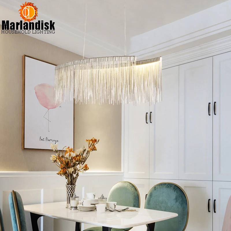 Современный элегантный алюминиевый цепной светодиодный подвесной светильник для ресторана, холла, столовой, Серебряный креативный подвесной светильник s