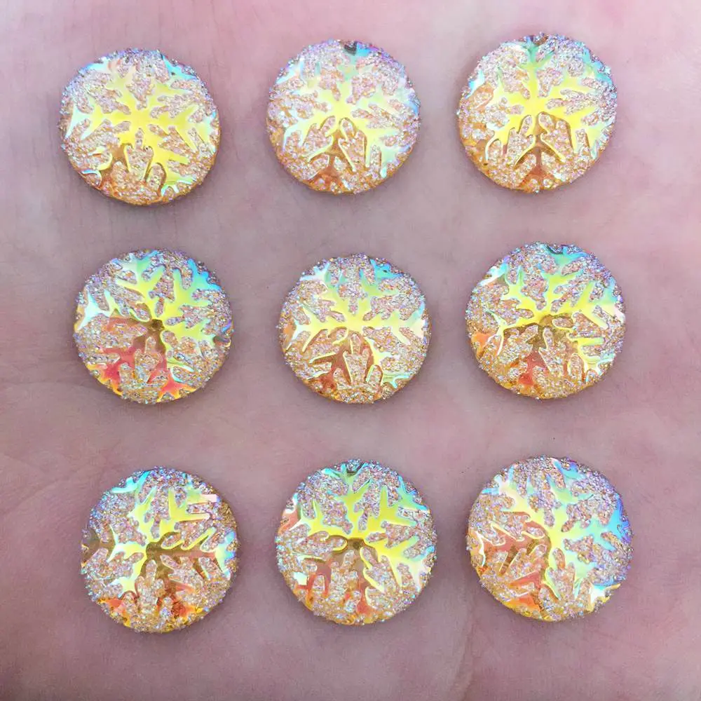 

Hot 250pcs 14mm AB Round Resin Snowflake Flatback Rhinestone Wedding Buttons K151*10