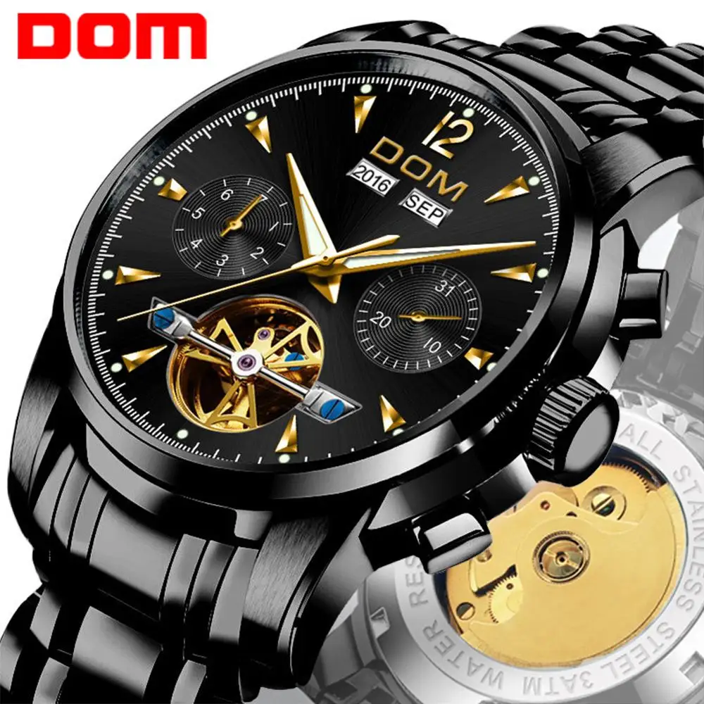 DOM Mechanical Watch Men Wrist Automatic Retro Watches Men Waterproof Black Full-Steel Watch Clock Montre Homme M-75BK-1MW DOM Mechanical Watch Men Wrist Automatic Retro Watches Men Waterproof Black Full-Steel Watch Clock Montre Homme M-75BK-1MW