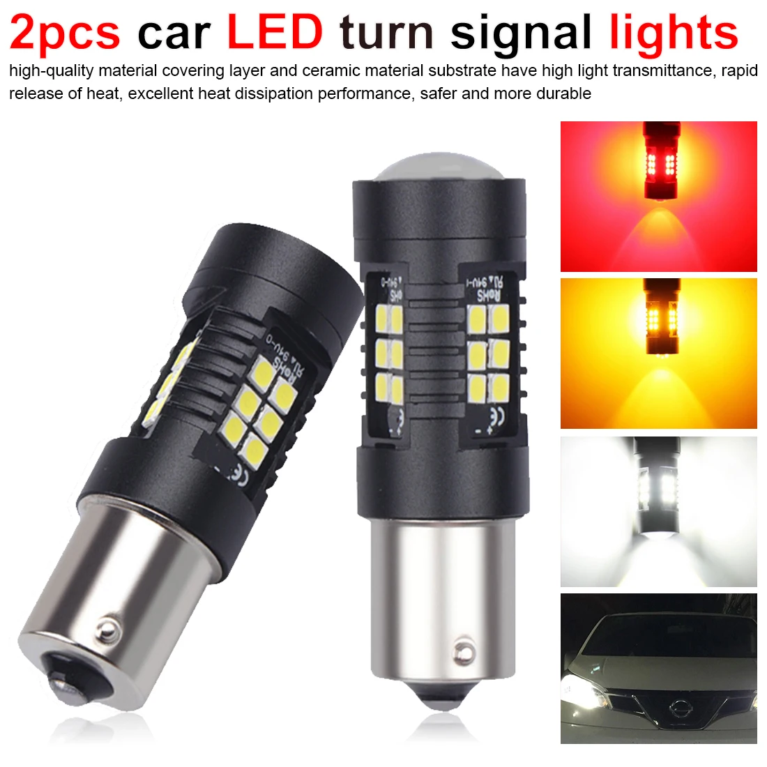 

2pcs LED 1156 1157 BA15S 2835 LED Bulbs Car Lights 2100Lm Turn Signal Reverse Brake Light 21SMD Automobiles Lamp