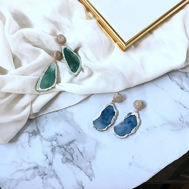 

2019 New Fashion Acrylic Irregular Drop Dangle Earrings Vintage Marble Pattern Stone Handmade Geometric Resin Earrings for Women