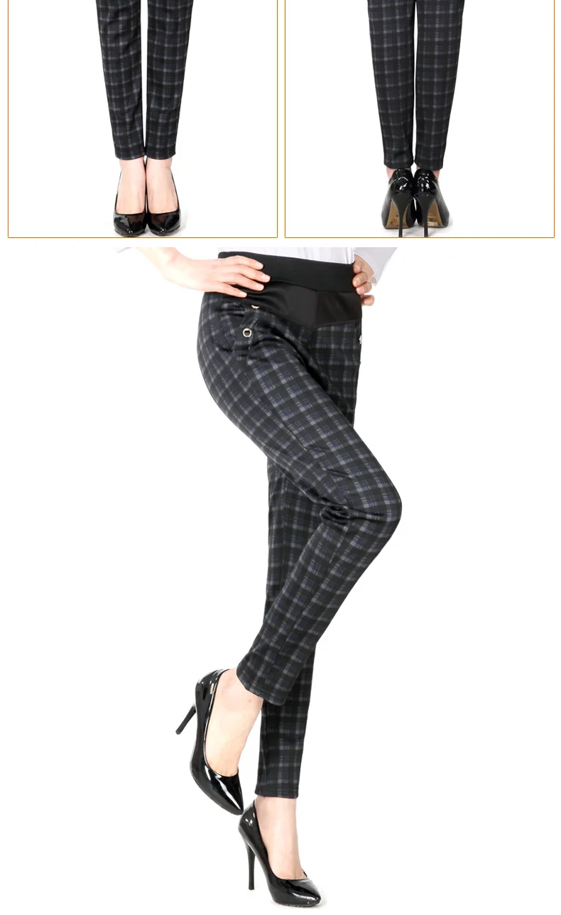 Новые модные женские брюки-карандаш среднего возраста на весну, осень и зиму с эластичной высокой талией, женские офисные клетчатые брюки для мам